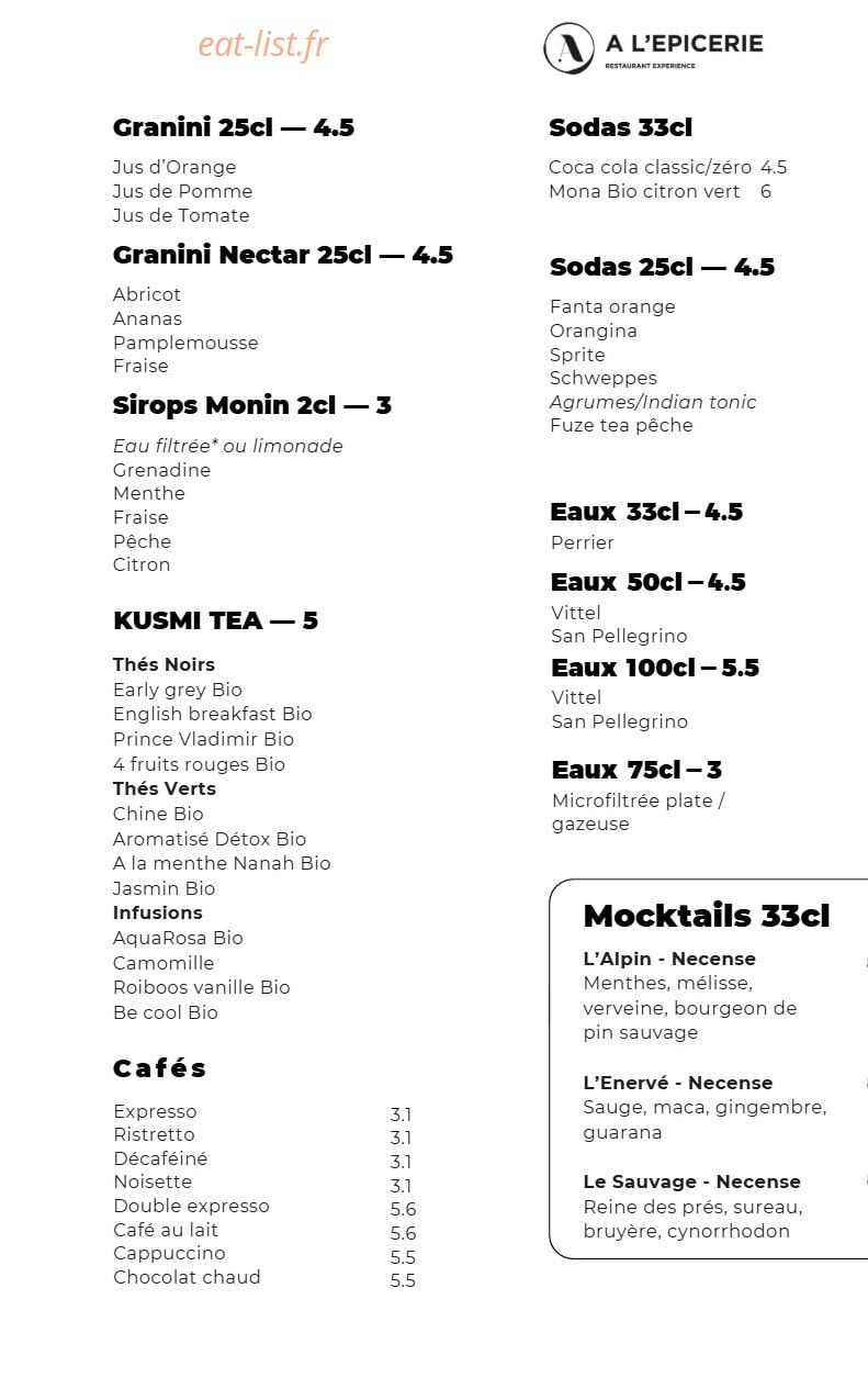 A l'Epicerie — carte page 3
