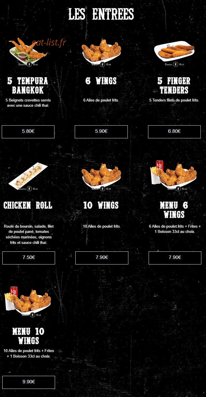 Charlot Grill — carte page 1