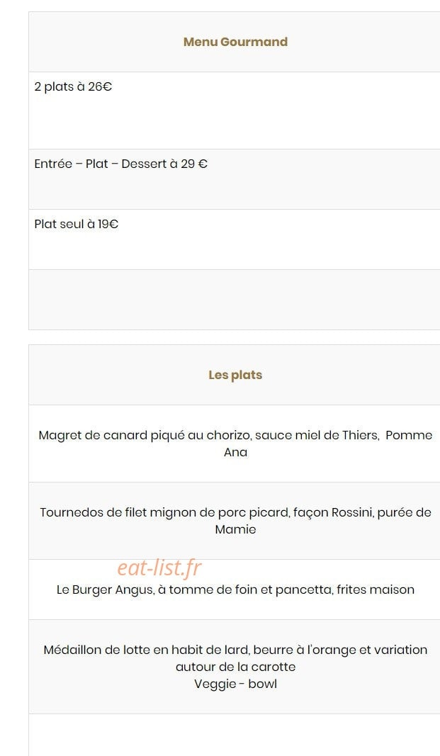 Au Péché Gourmand — carte page 2