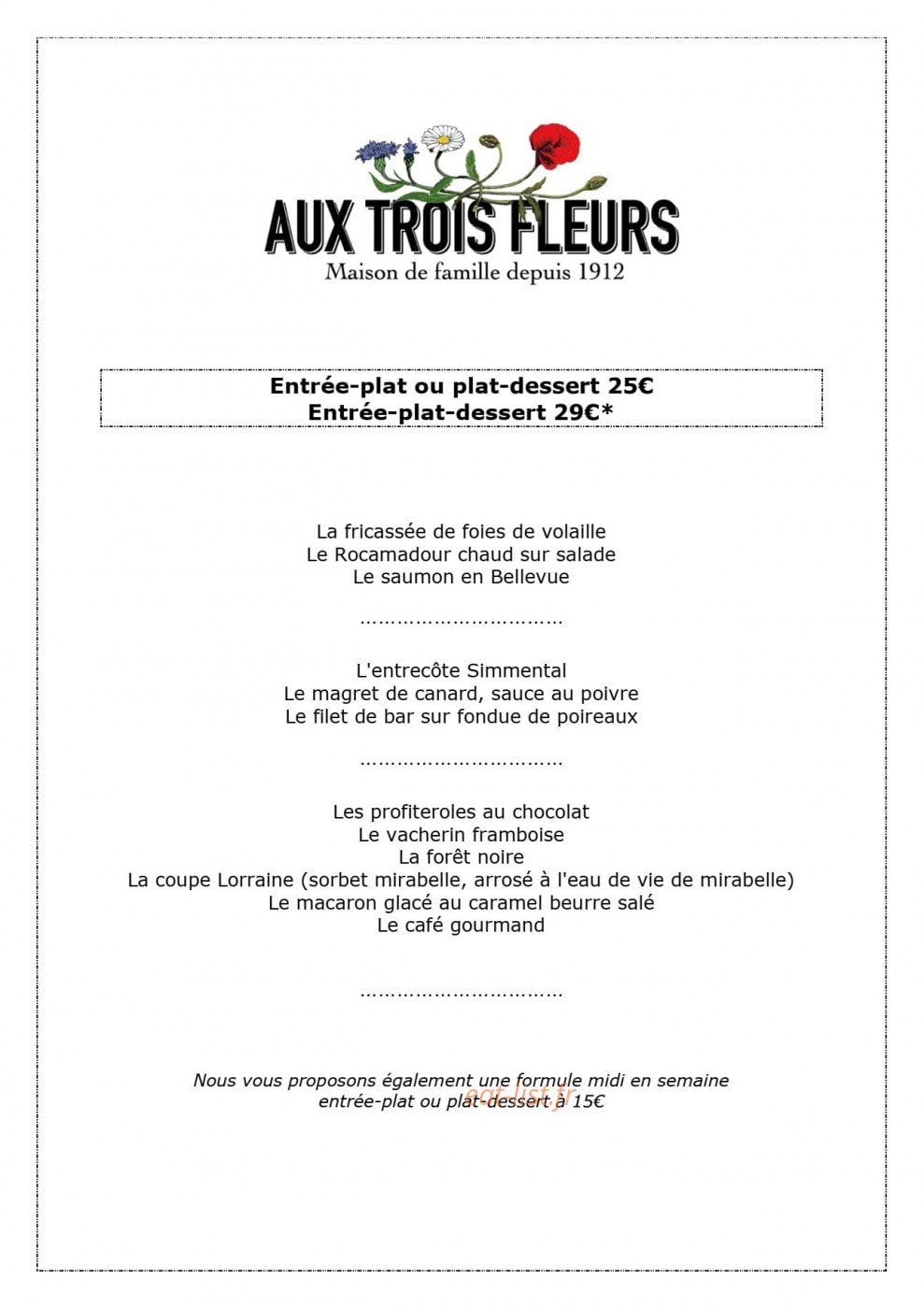 Aux Trois Fleurs — carte page 1