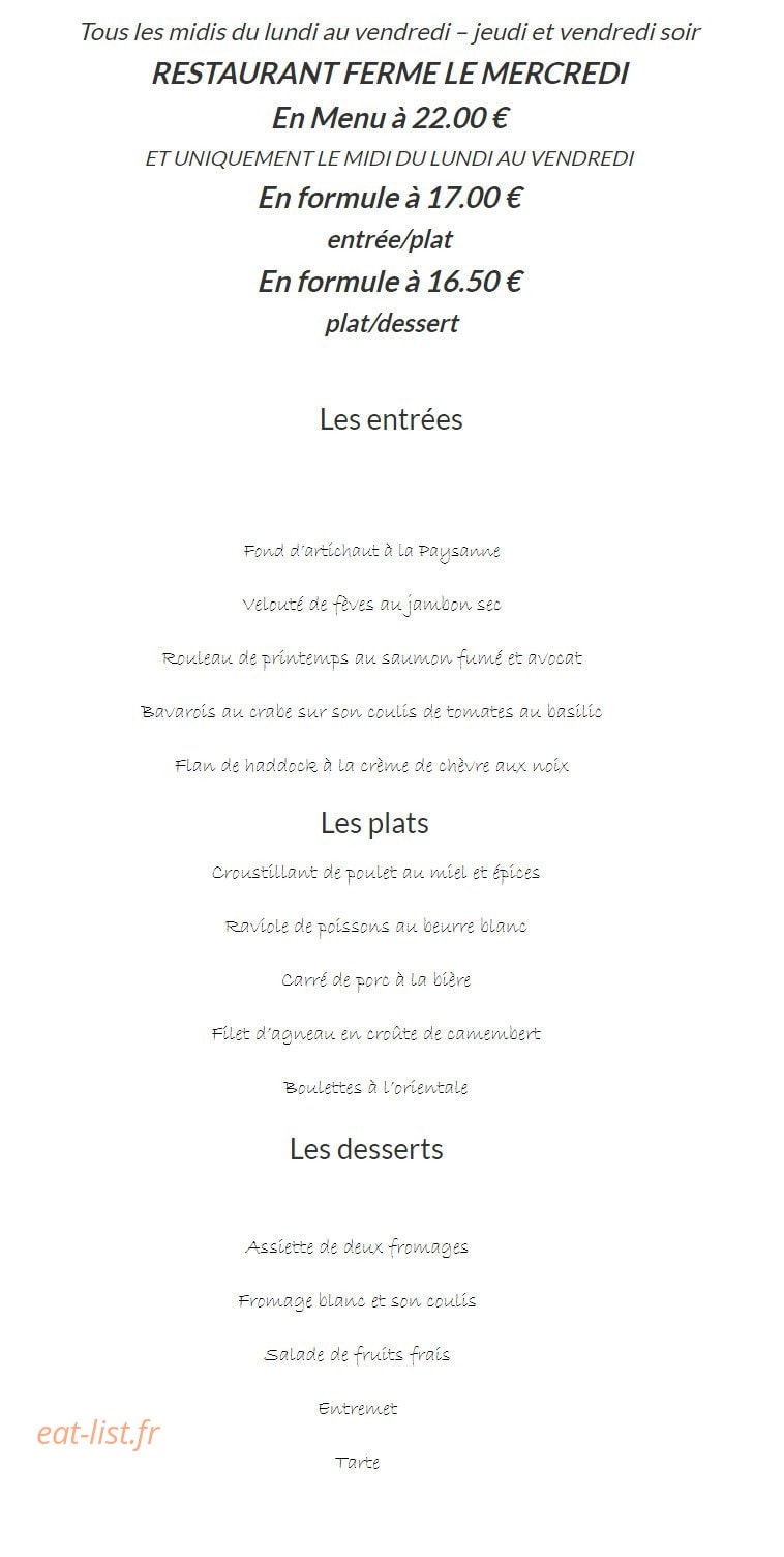 Carte et menu de L'atelier du blanc Manger à Verneuil en Halatte — Menu 22€