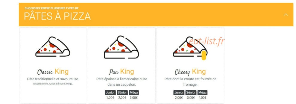 Pizza King — carte page 1