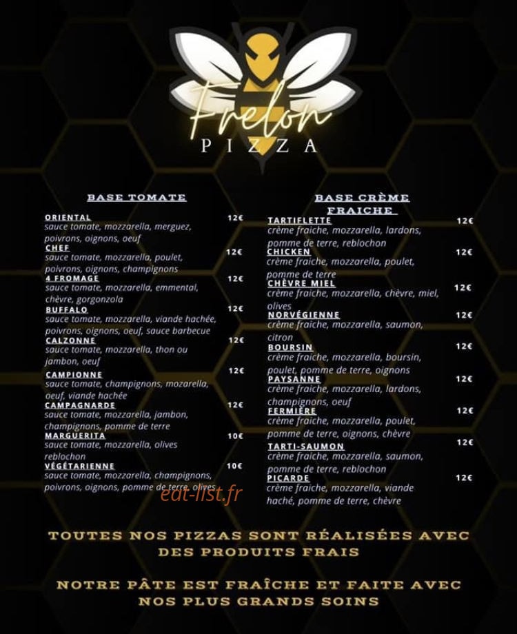 Frelon Pizza — carte page 1