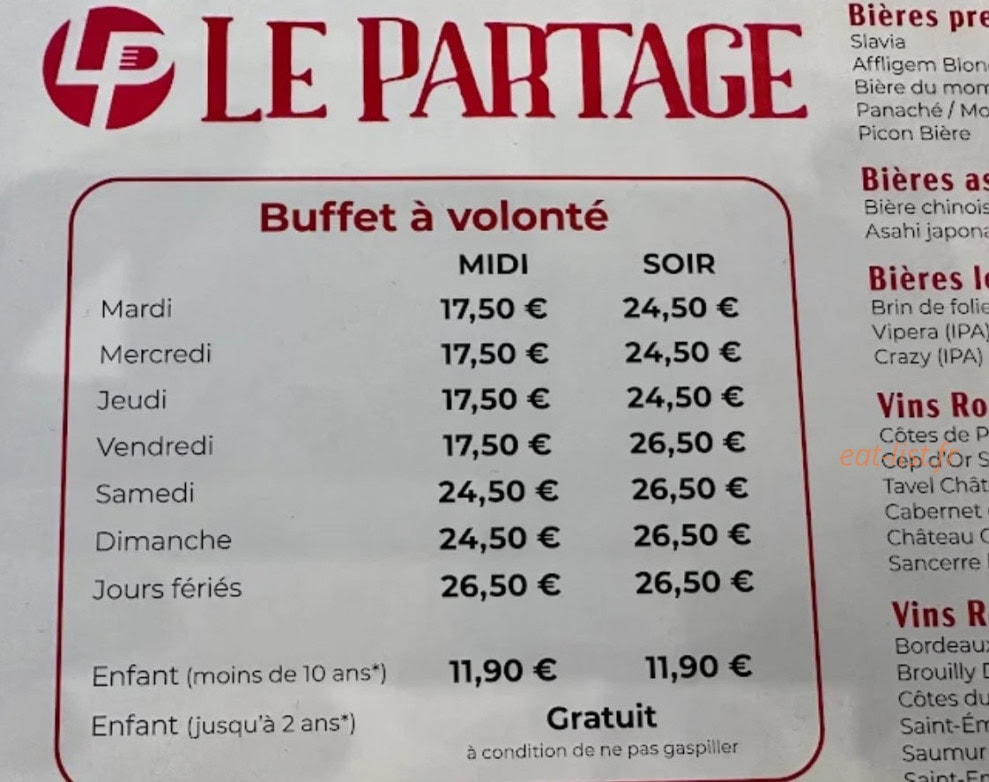 Carte et menu de Le Partage à Trie Chateau — Buffet a volonté