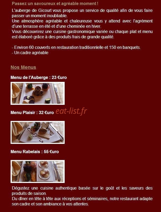 Auberge de Gicourt — carte page 1