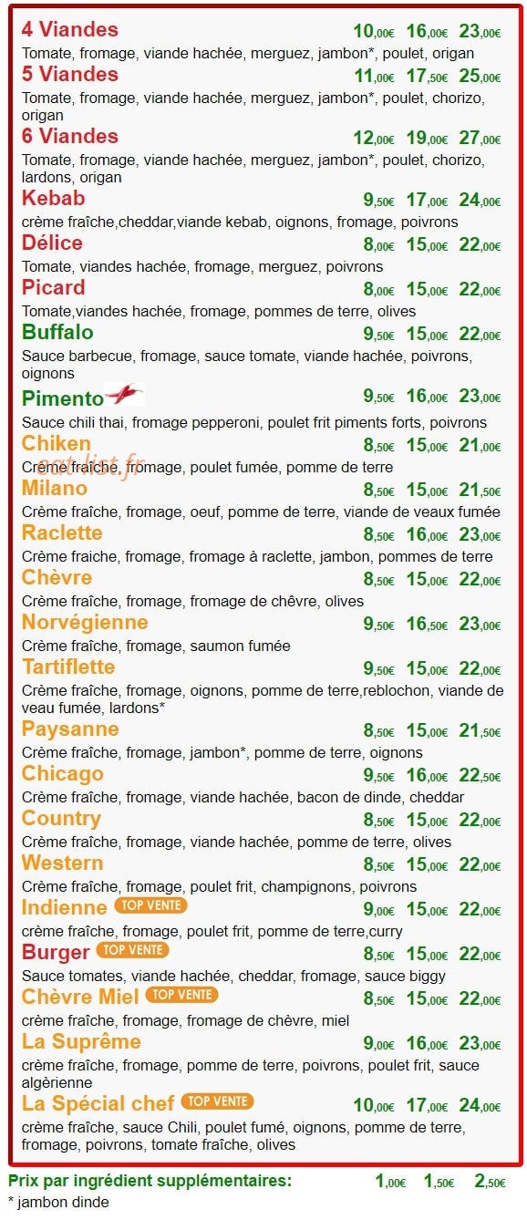 Délice Pizza — carte page 3