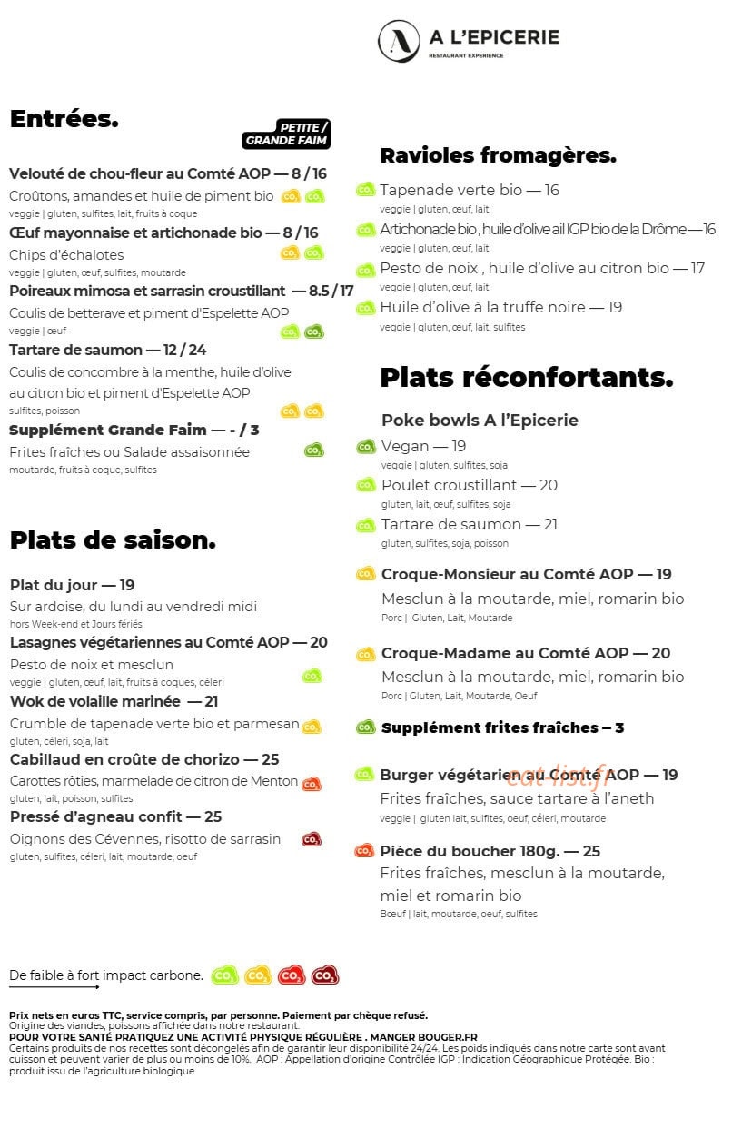 A l'Epicerie — carte page 3