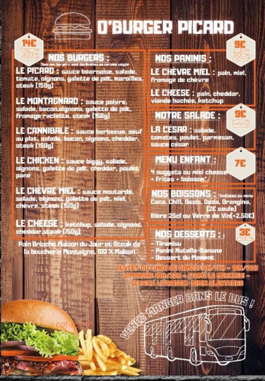 O'Burger Picard — carte page 1