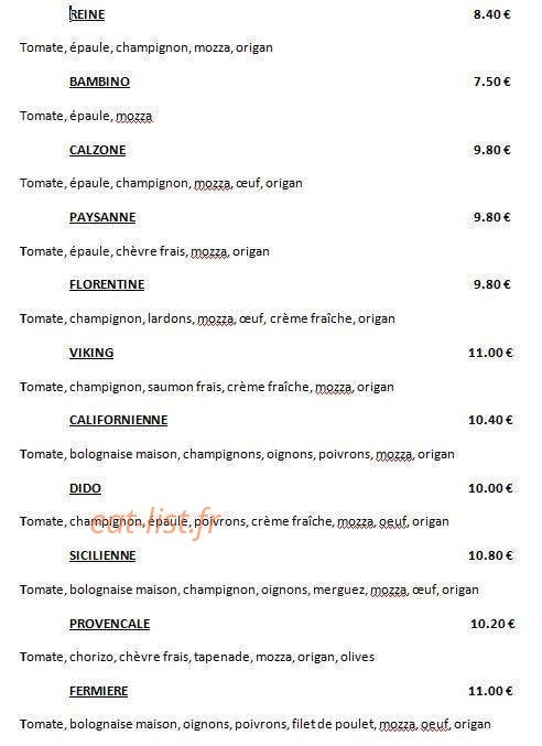Dido Pizza — carte page 1