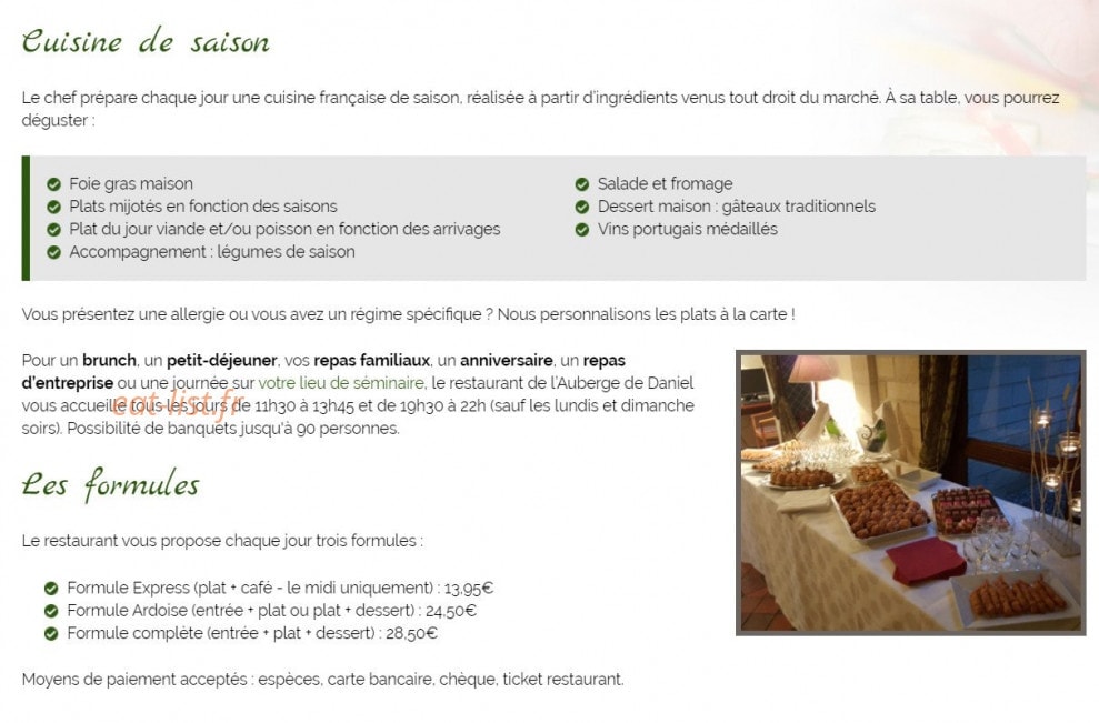 Auberge De Daniel — carte page 2