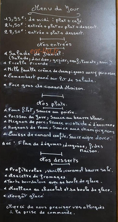 Auberge De Daniel — carte page 1