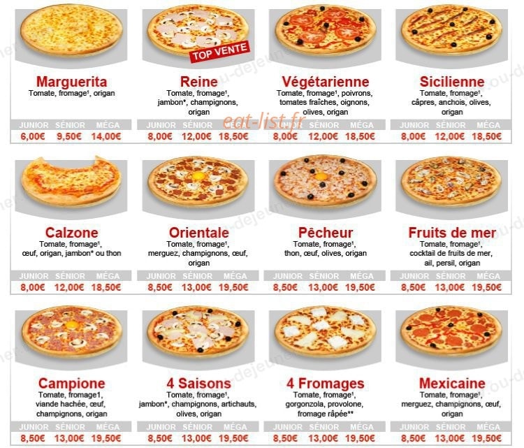 Delices Pizza' — carte page 1