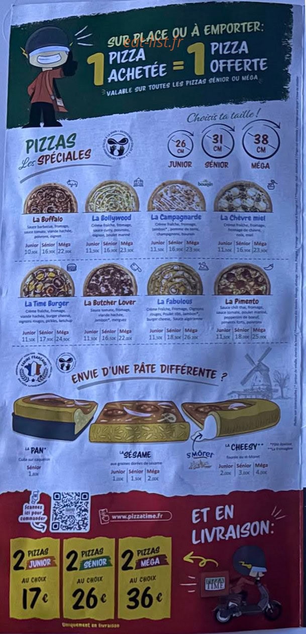 Carte et menu de Pizza Time à Pont Sainte Maxence — Menu 3
