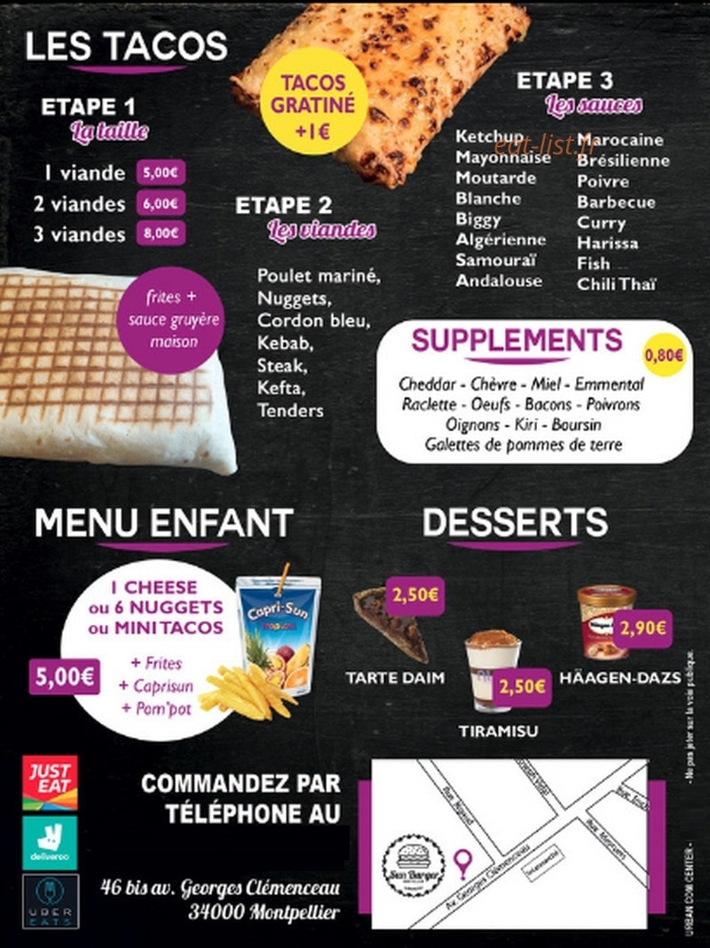 Sun Burger — carte page 3