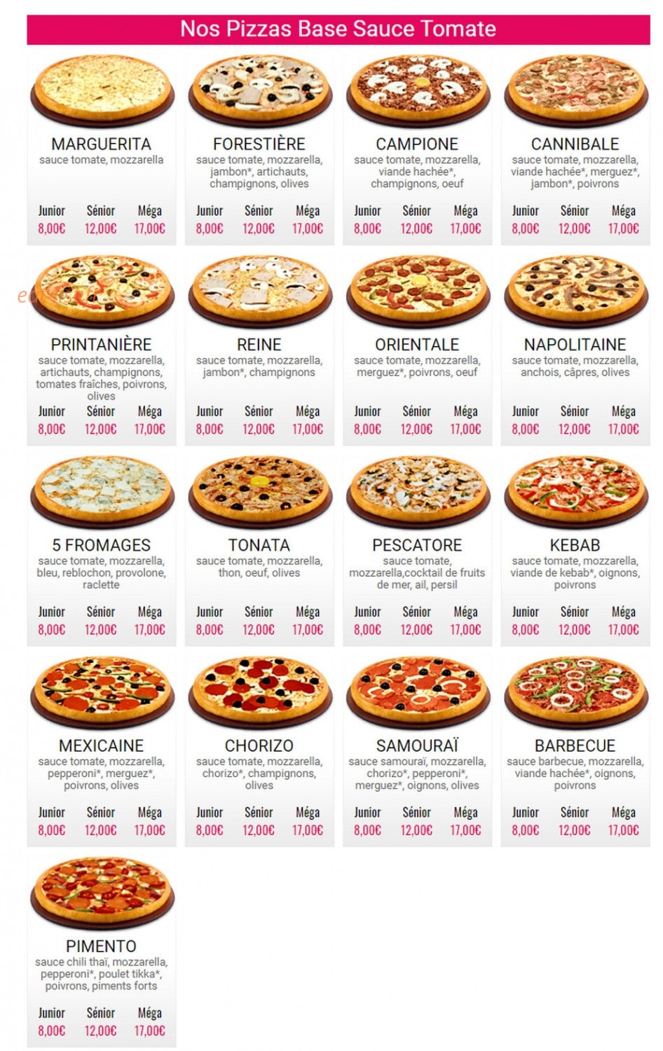 Express Pizza — carte page 1