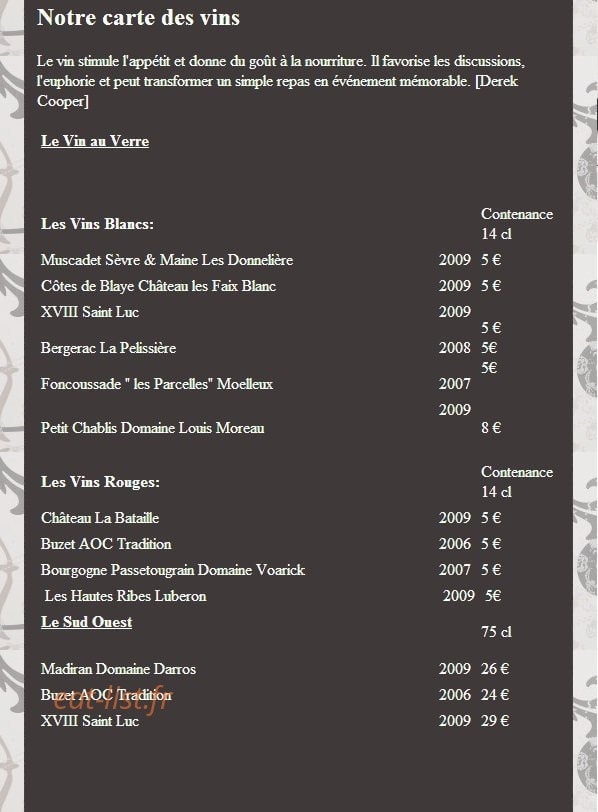 Auberge du Buissonnet — carte page 2
