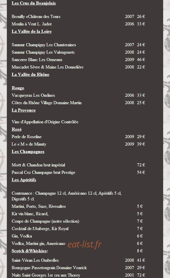 Auberge du Buissonnet — carte page 4