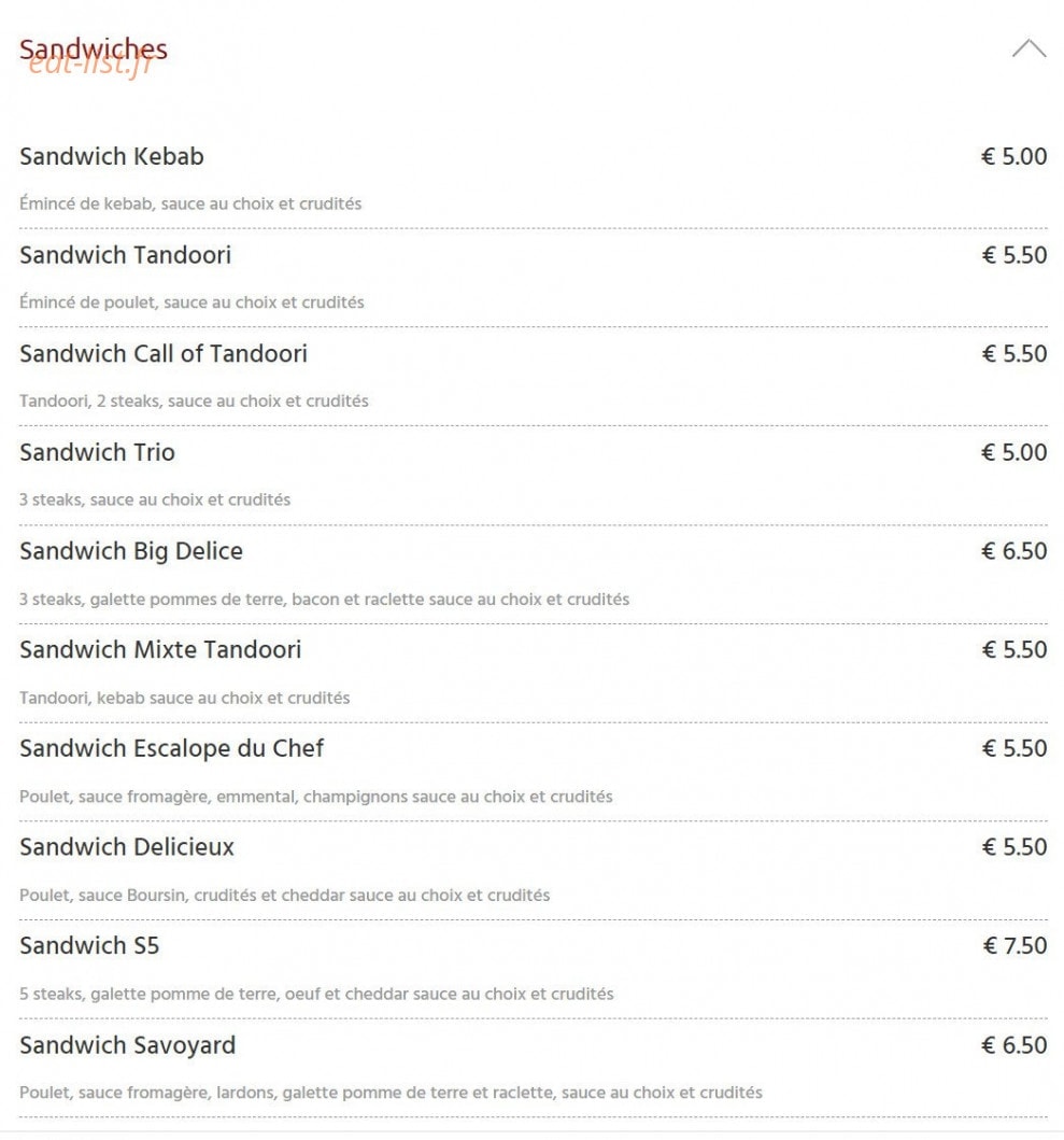 Go Fast-food — carte page 4