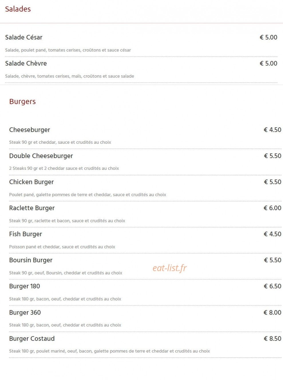 Go Fast-food — carte page 3