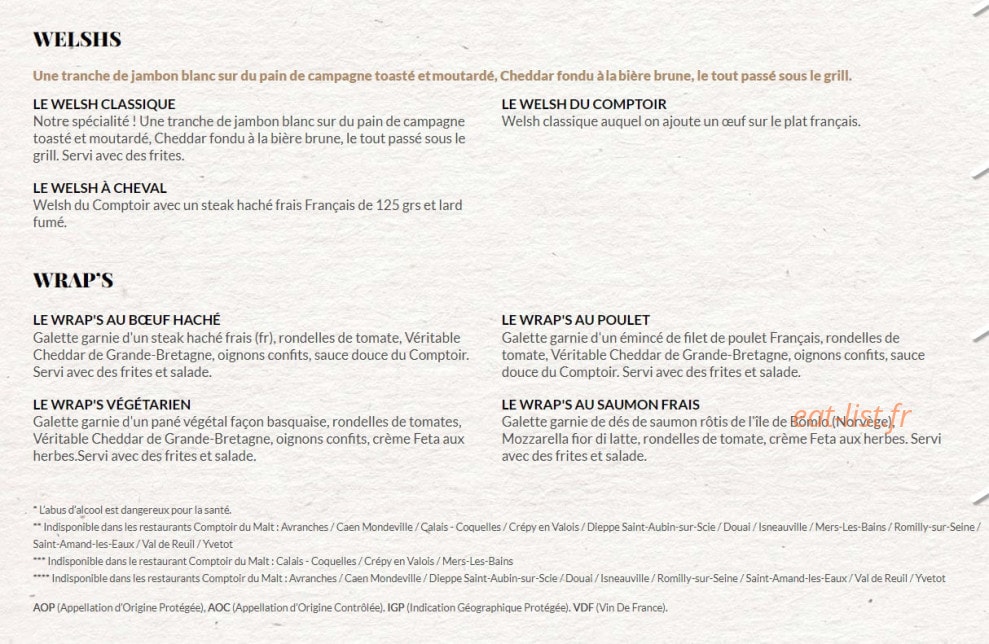 Le Comptoir du Malt — carte page 6