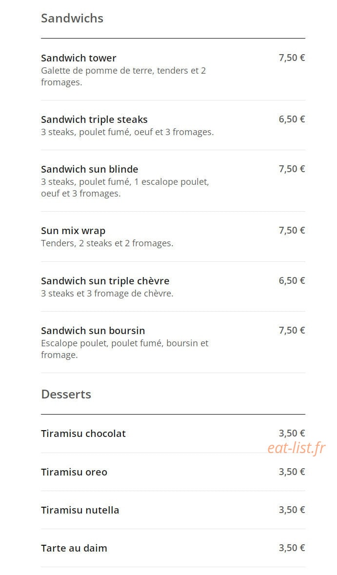 Sun Burger — carte page 5