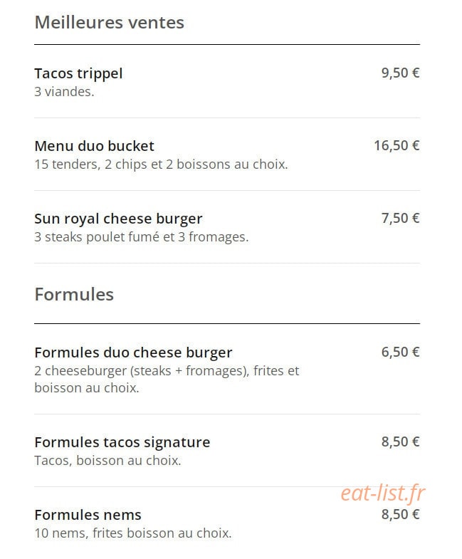 Sun Burger — carte page 1