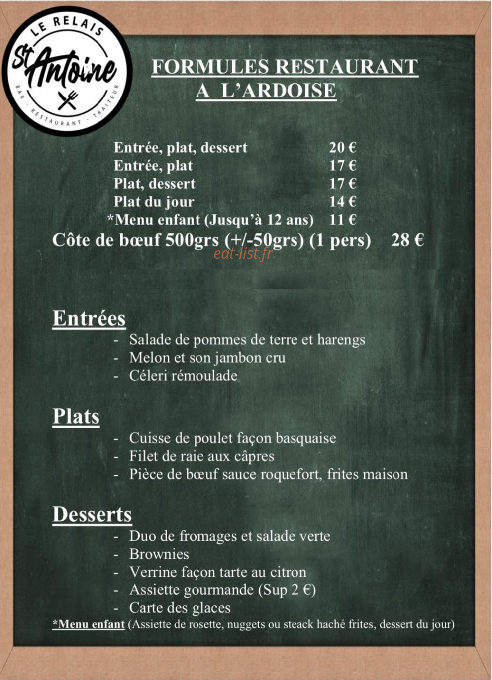Le Relais St Antoine — carte page 1