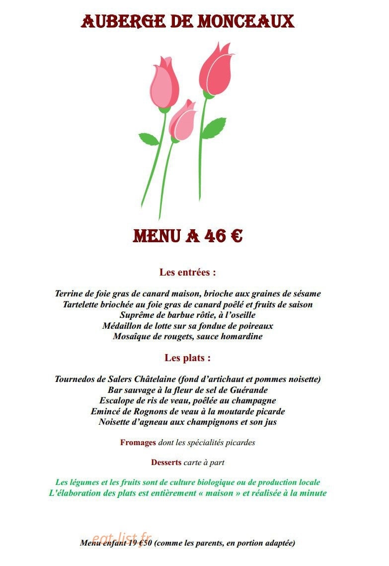 L'Auberge de Monceaux — carte page 2
