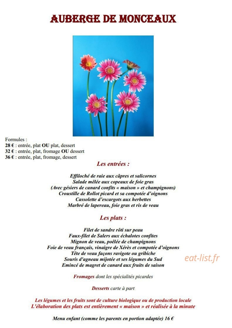 L'Auberge de Monceaux — carte page 3