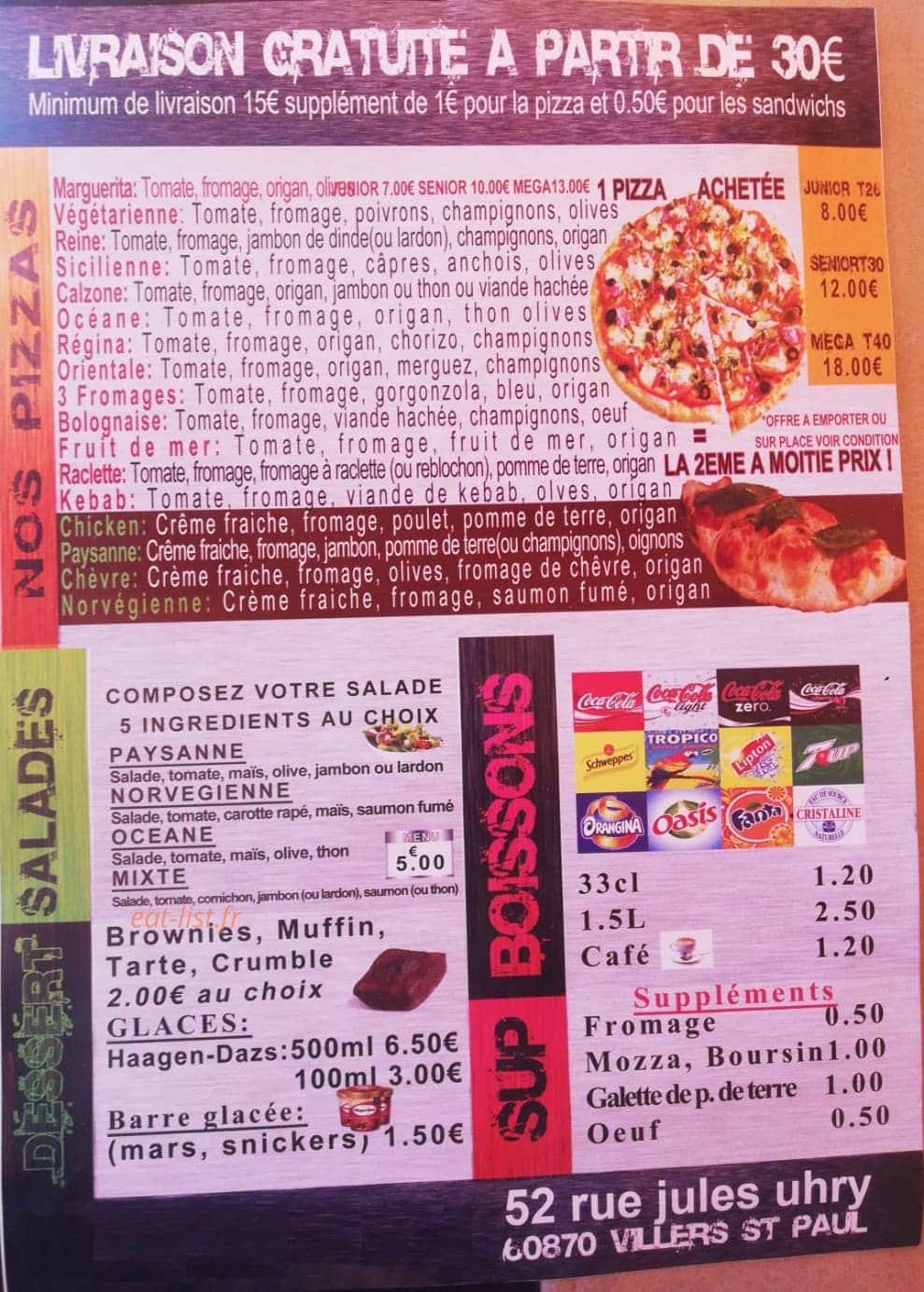 Kebab Le Villers — carte page 1