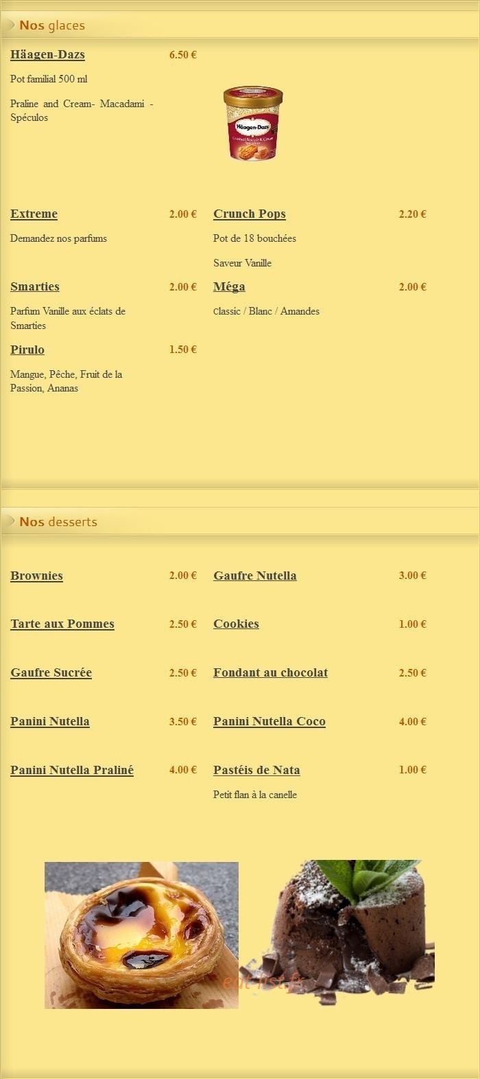 Carte et menu de Pizza Lusitalia à Villers Saint Paul — Les Desserts et Glaces