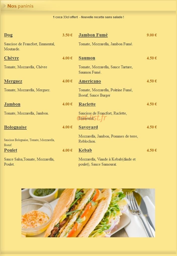 Carte et menu de Pizza Lusitalia à Villers Saint Paul — Les Paninis