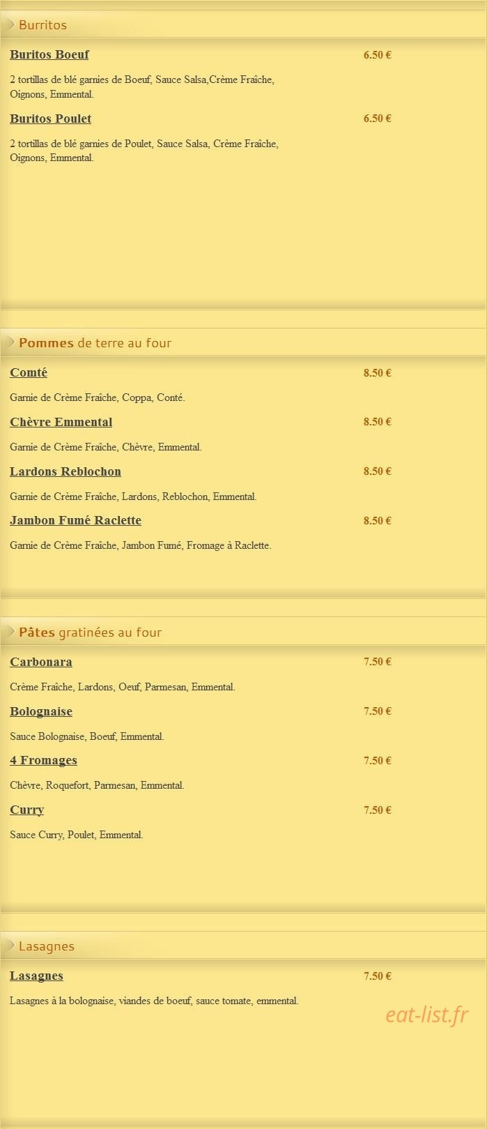 Carte et menu de Pizza Lusitalia à Villers Saint Paul — Les Gratins et Pates