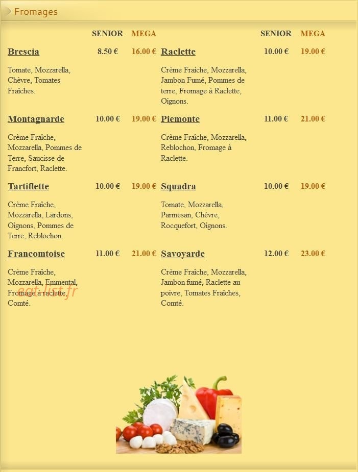 Carte et menu de Pizza Lusitalia à Villers Saint Paul — Les Fromages