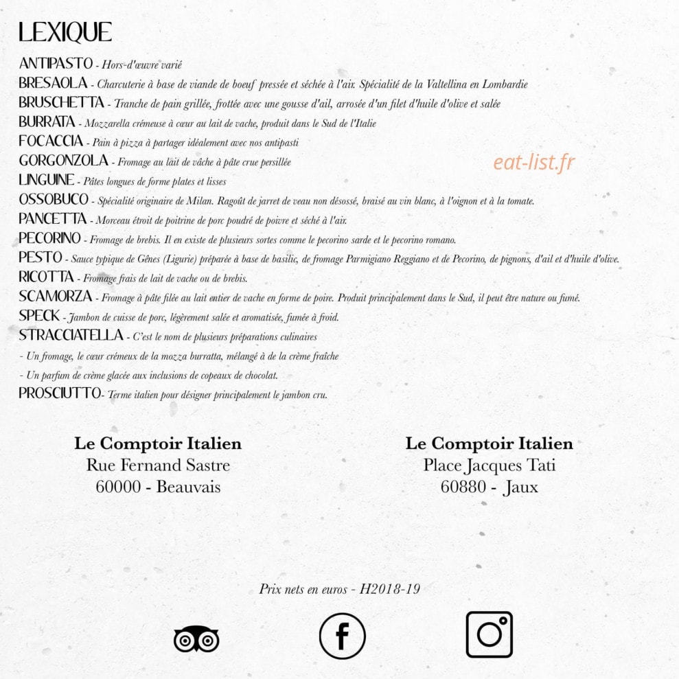 Le Comptoir Italien — carte page 12