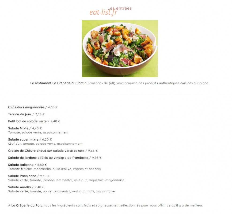 Crêperie du Parc — carte page 2