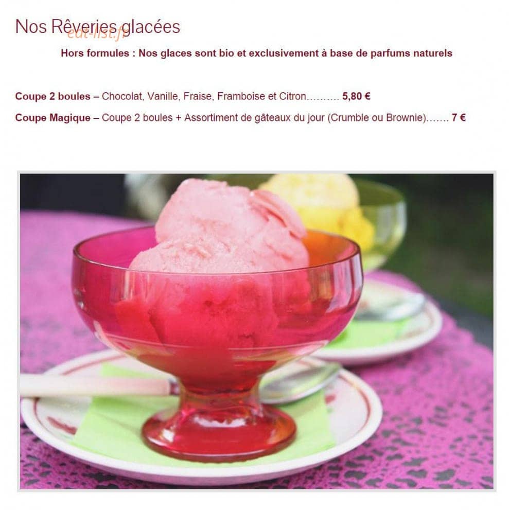Carte et menu de Les Rêveries dans la Théière à Ermenonville — Les reveries glacées