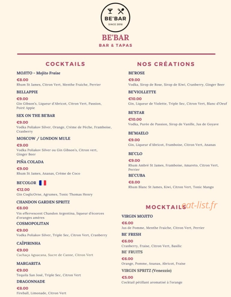 Be’Bar — carte page 4