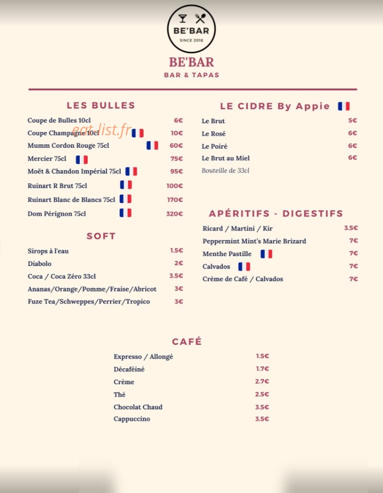 Be’Bar — carte page 2