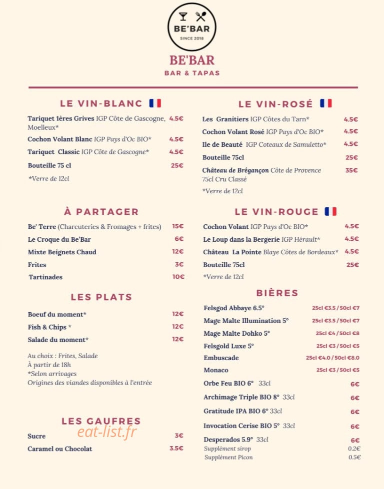 Be’Bar — carte page 3