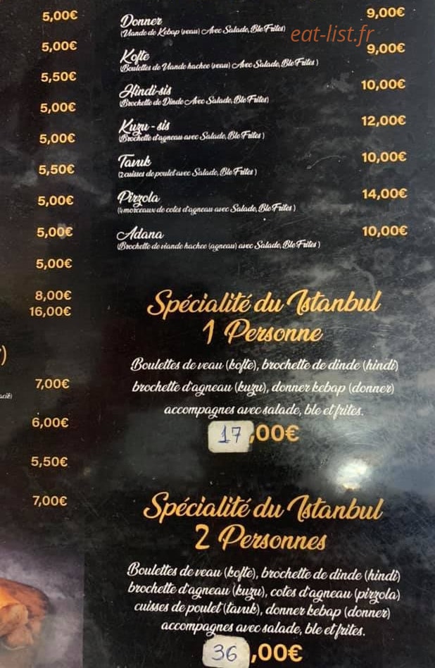 L'Istanbul Kebab — carte page 3