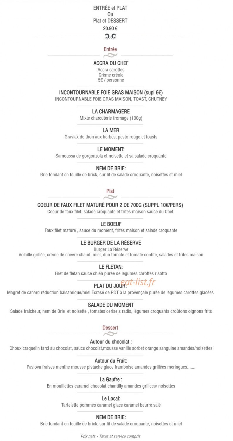 La Réserve — carte page 1