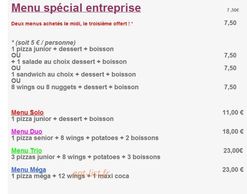 Livarot Pizza — carte page 1