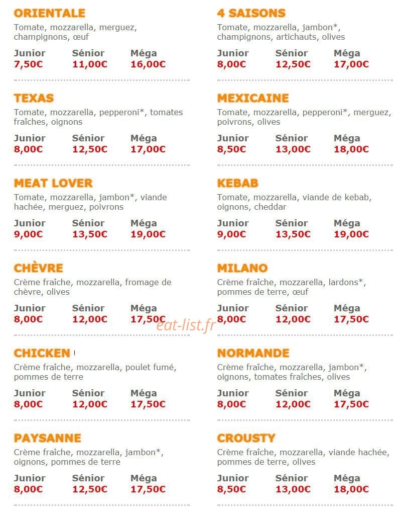 Pizza Crousty — carte page 2