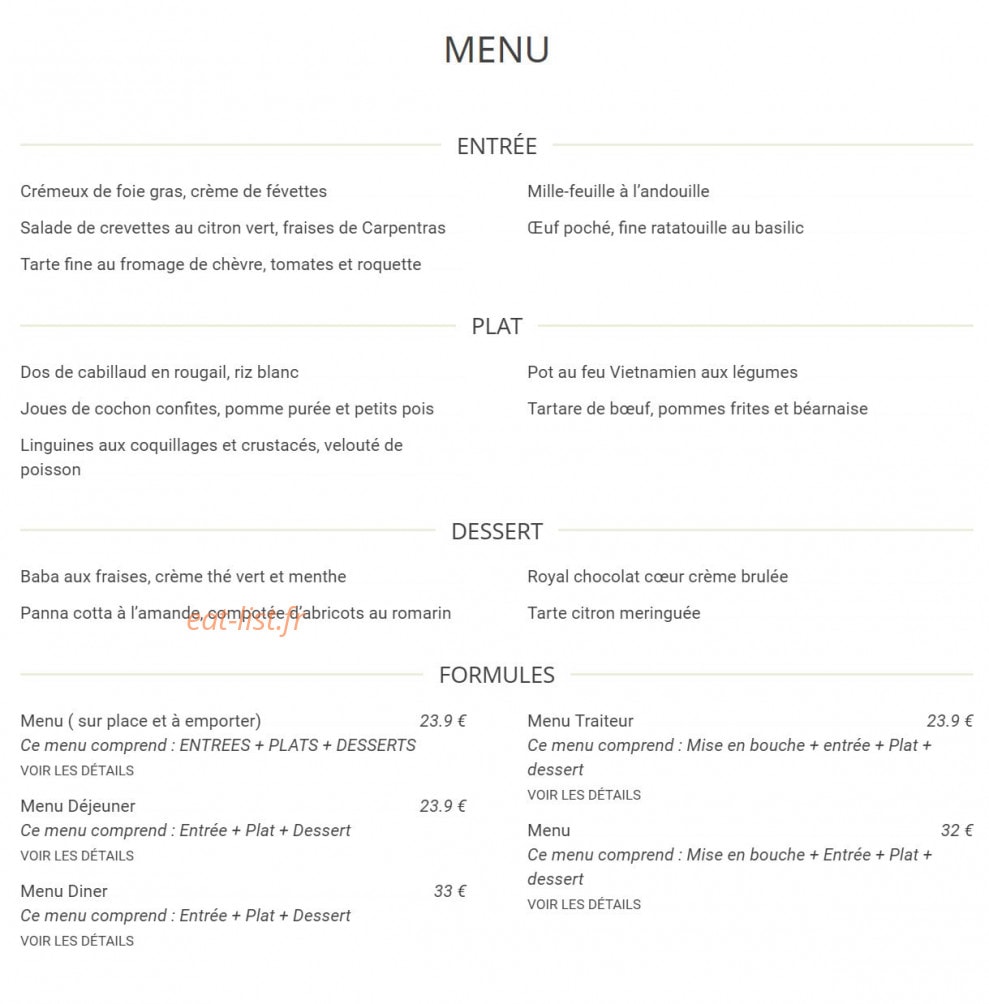Restaurant La Suite — carte page 1