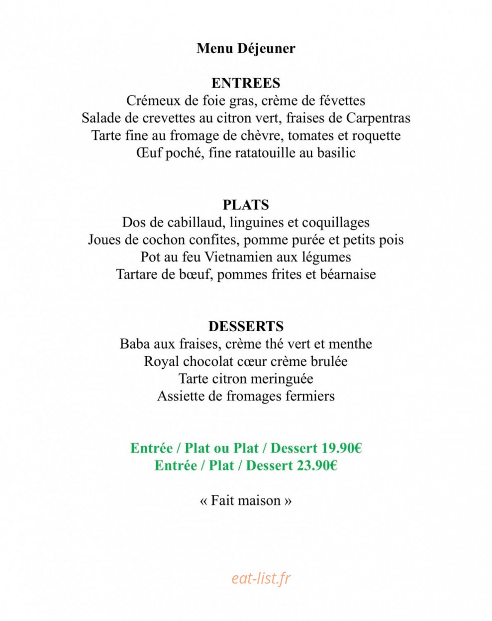 Restaurant La Suite — carte page 2
