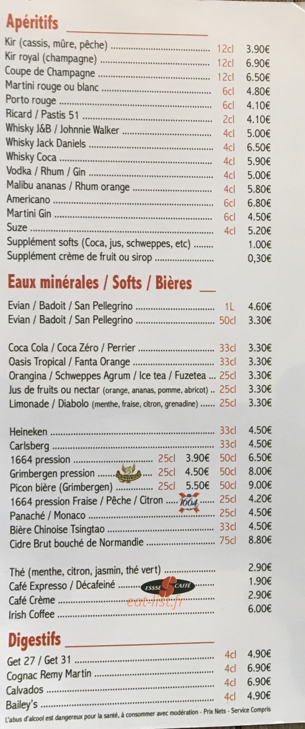 Steak House — carte page 1