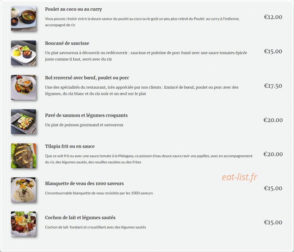 Au Coin des 1000 Saveurs — carte page 2