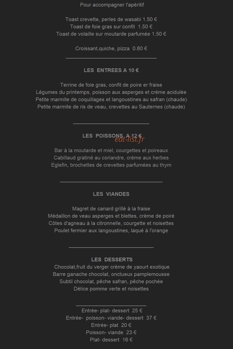 Auberge des Vieilles Pierres — carte page 4