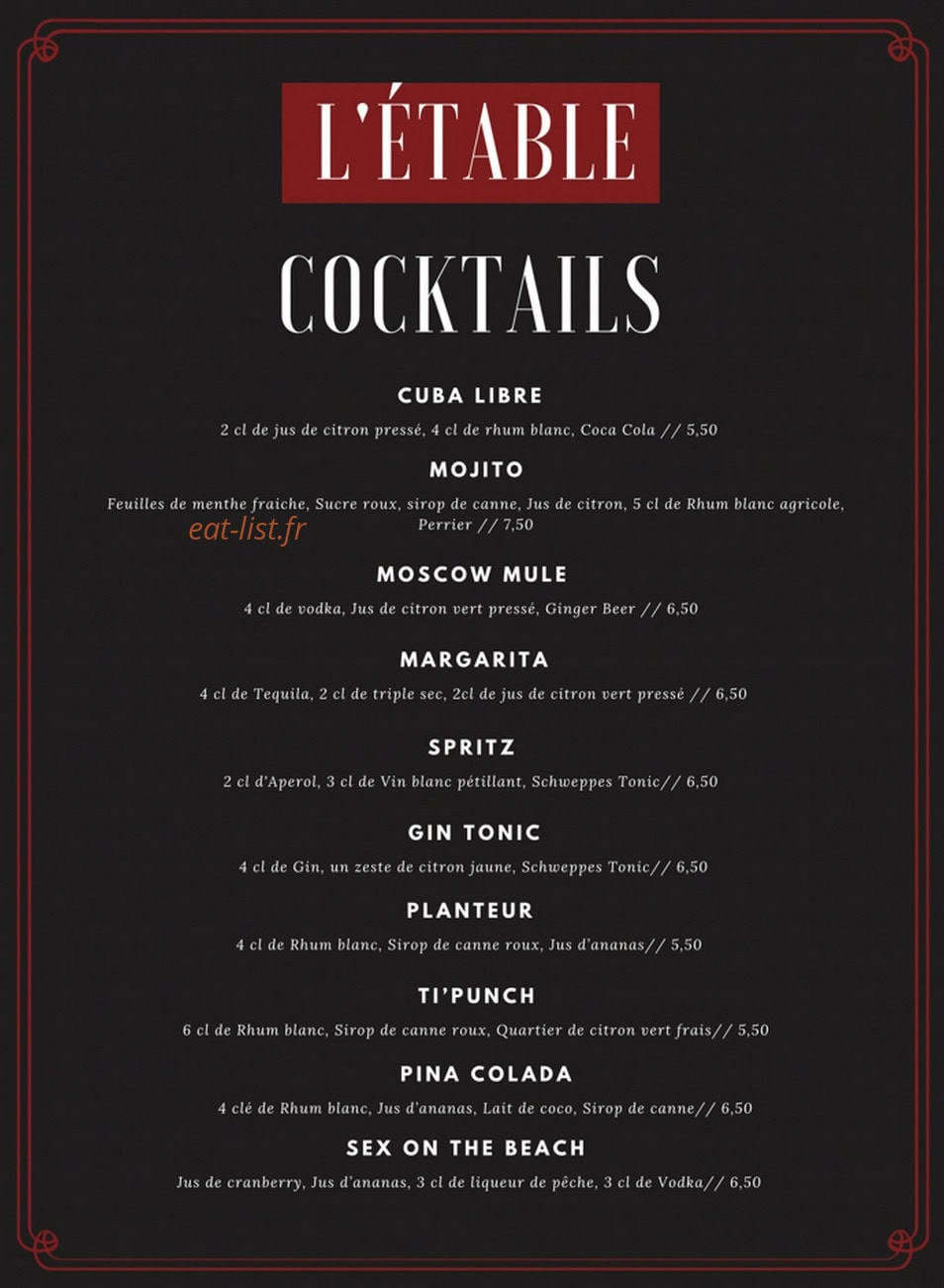 Bar L’Etable — carte page 2